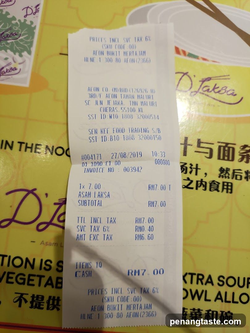 Receipt on Table