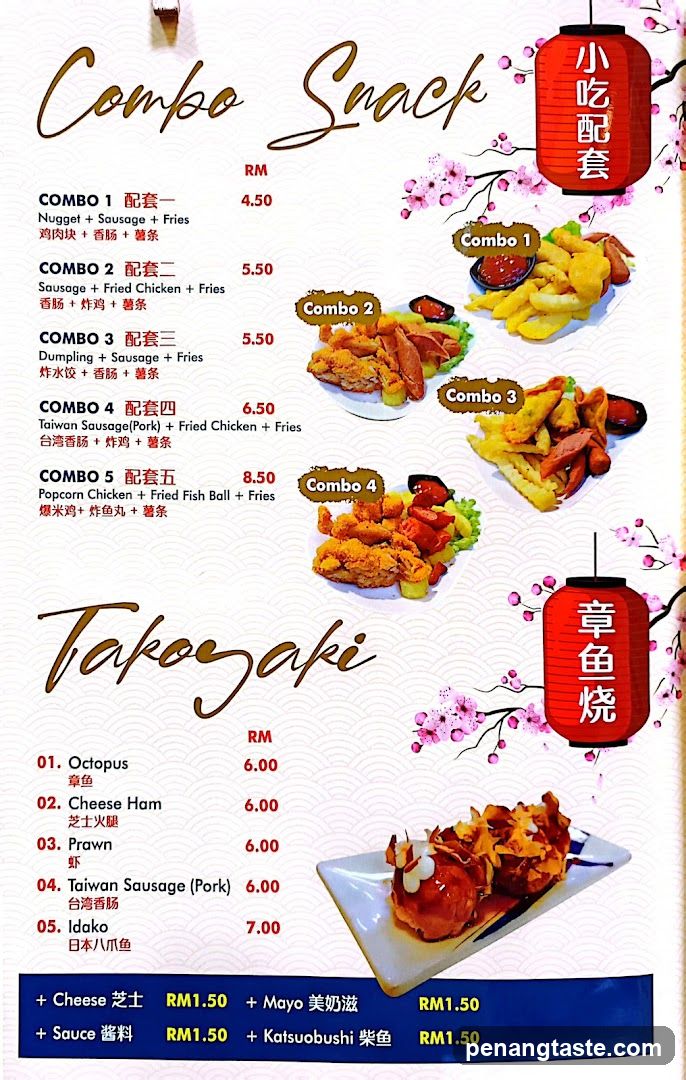 Combo Snack and Takoyaki Menu