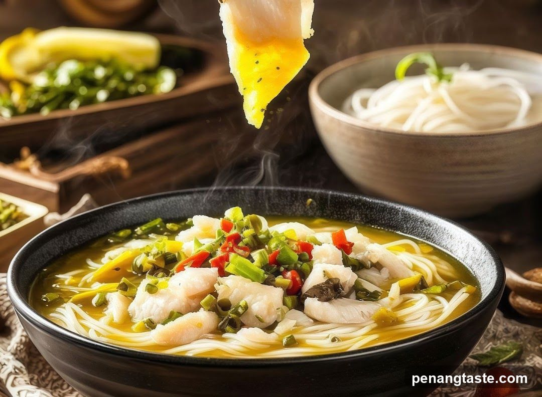 Hot Fish Noodle Soup with Garnish