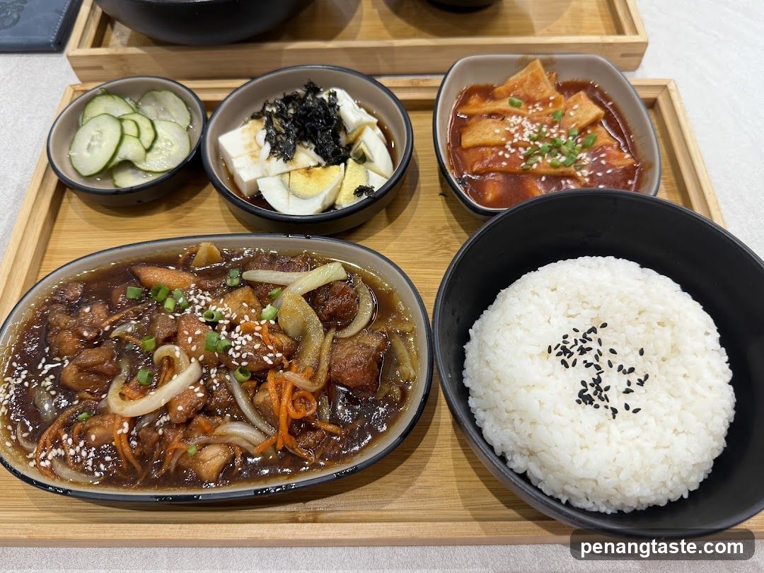 Korean meal set on wooden tray