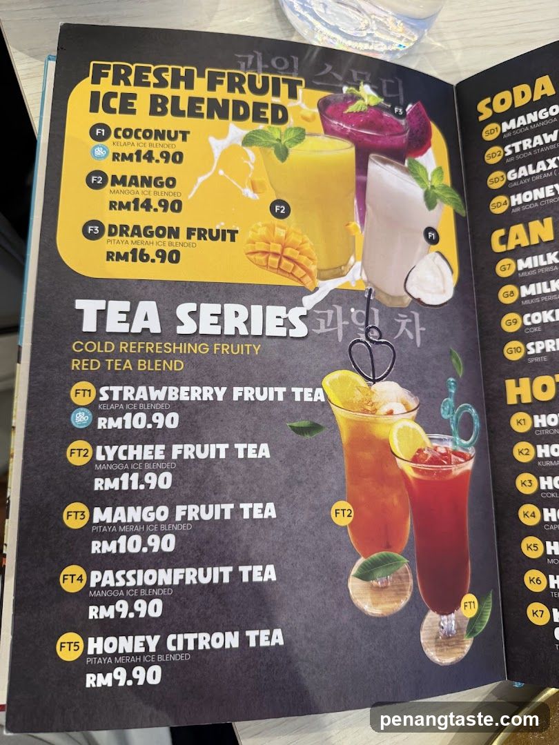 Fruit and Tea Blended Drinks Menu