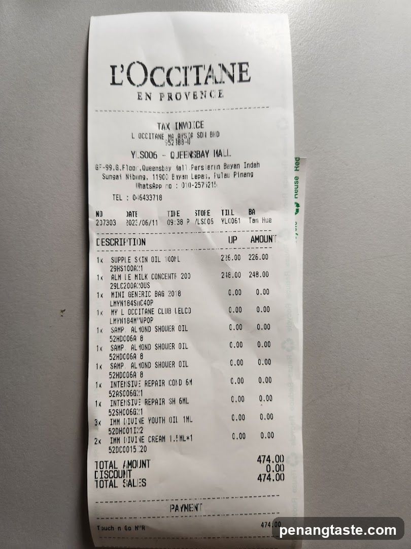 L'Occitane en Provence Receipt