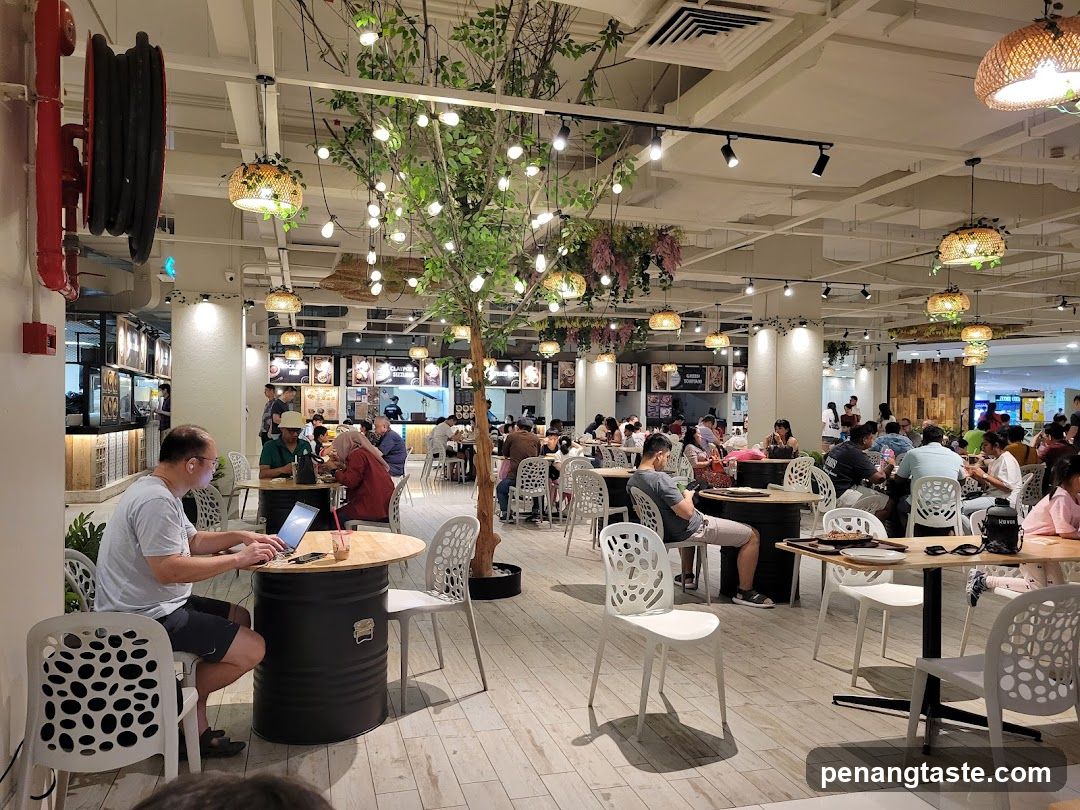 Interior of a bustling food court
