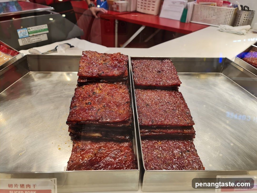 Display of sliced pork products