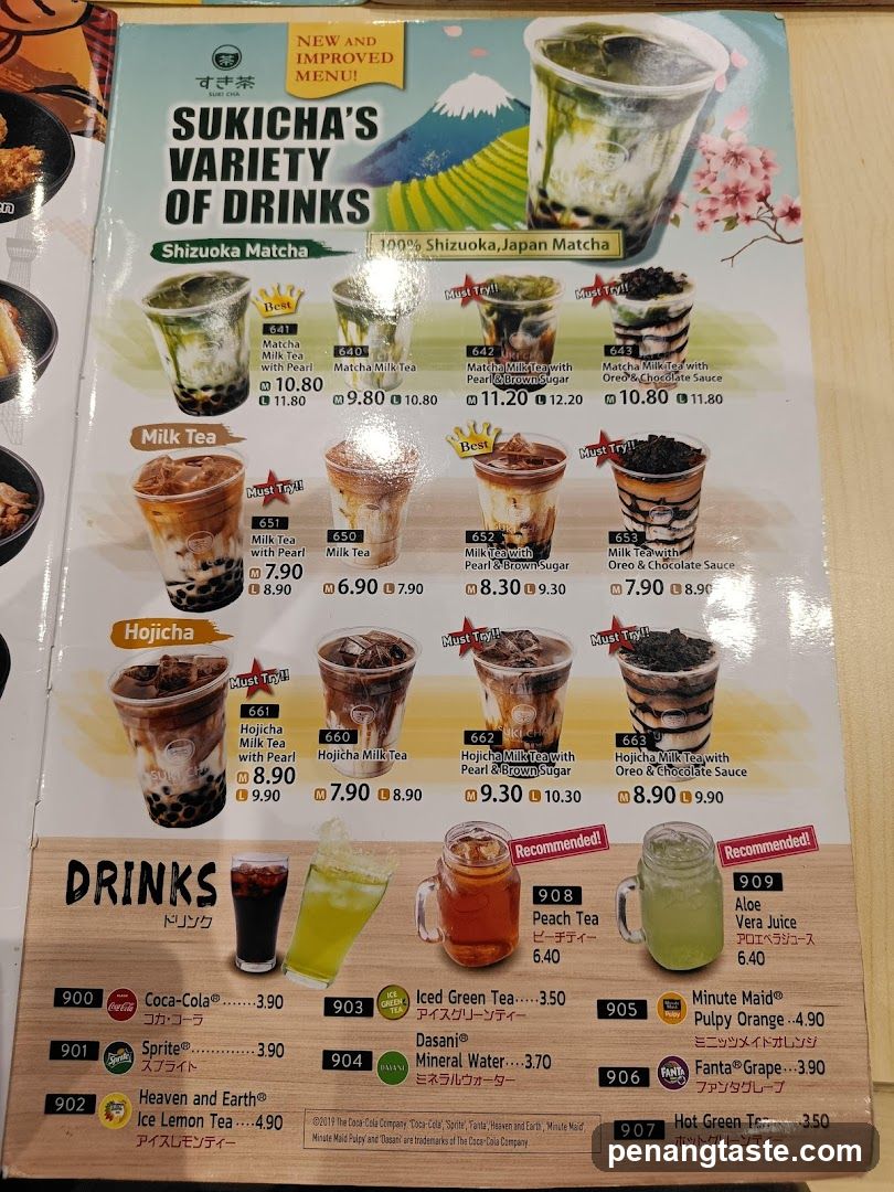 Sukicha's Variety of Drinks Menu