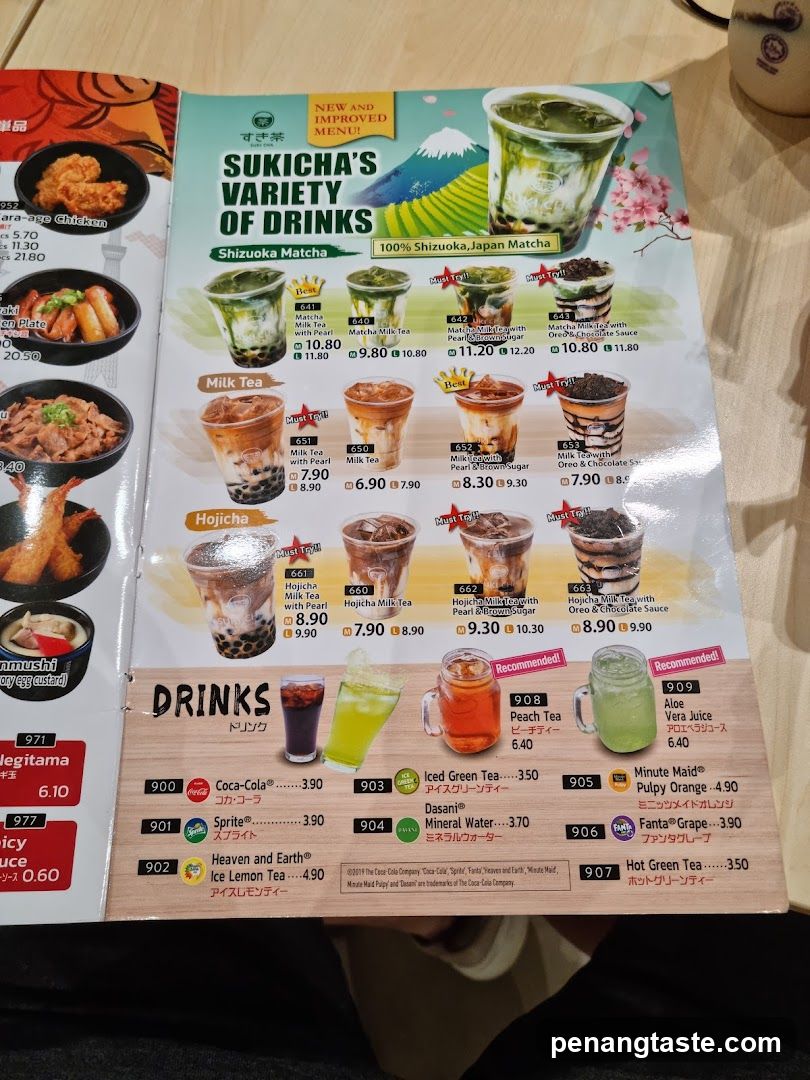 Sukicha's Variety of Drinks Menu