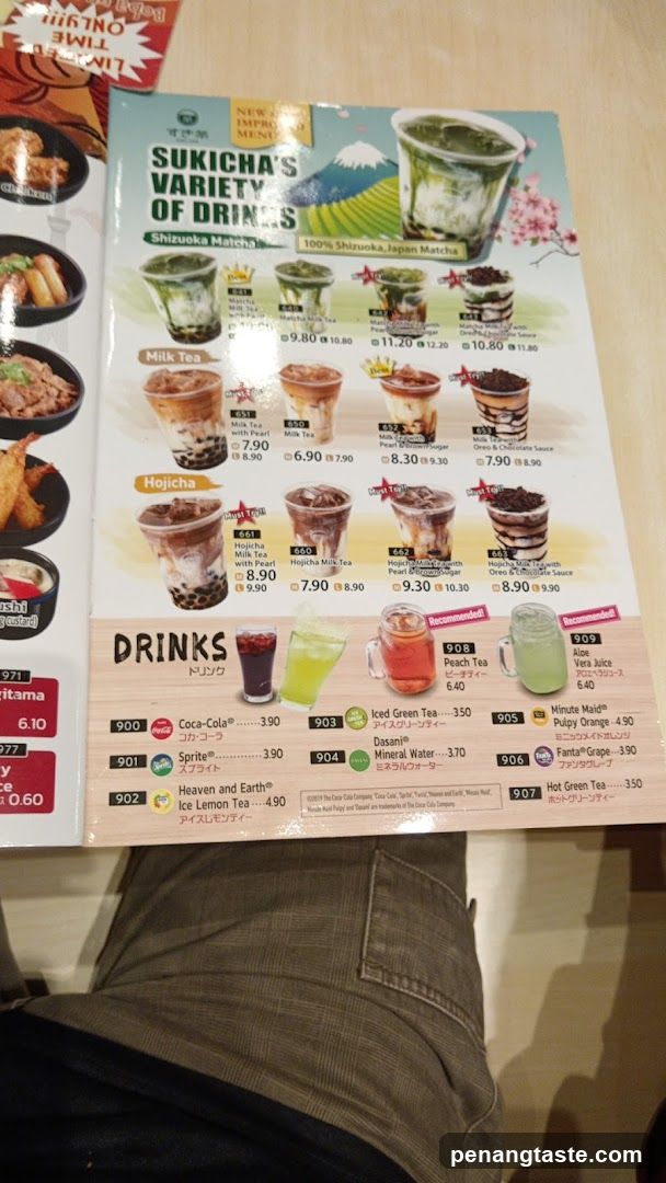 Sukicha's Variety of Drinks Menu
