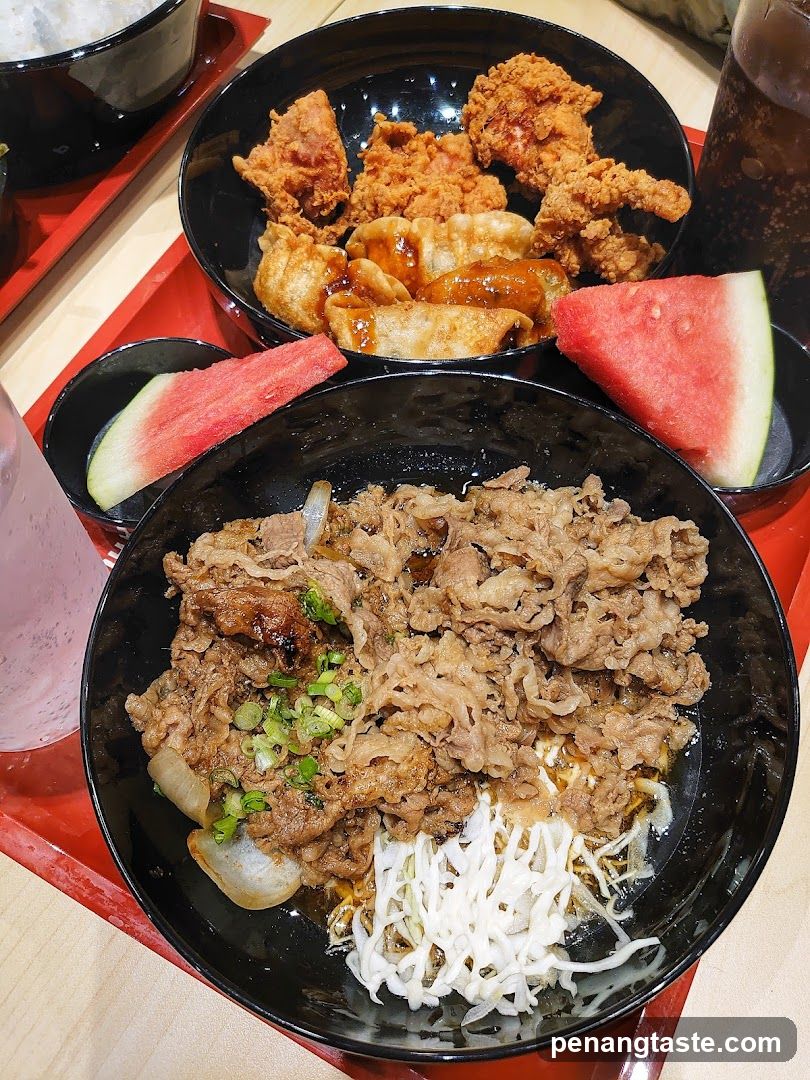 Food served on red tray