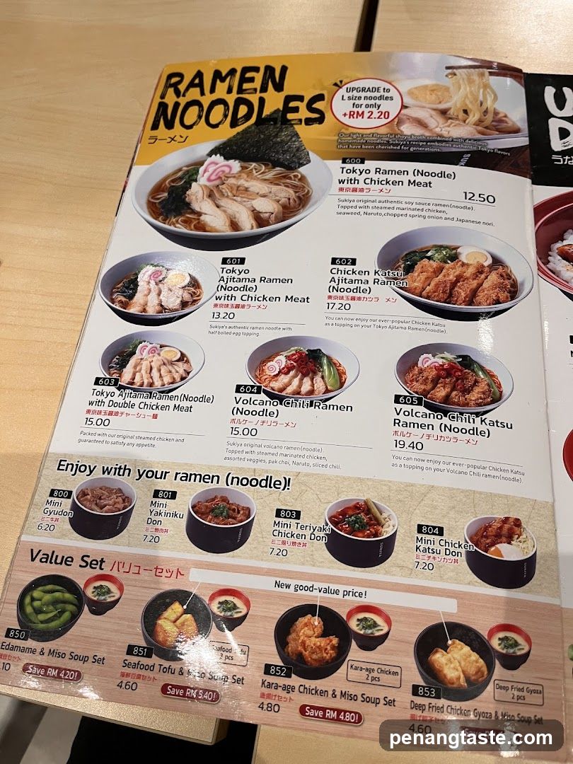 Ramen Noodles Menu