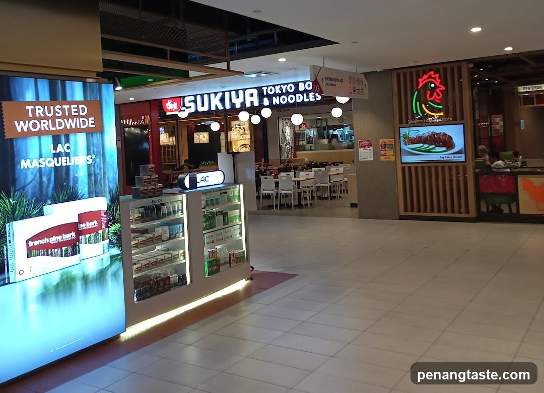 Interior of a shopping mall food court