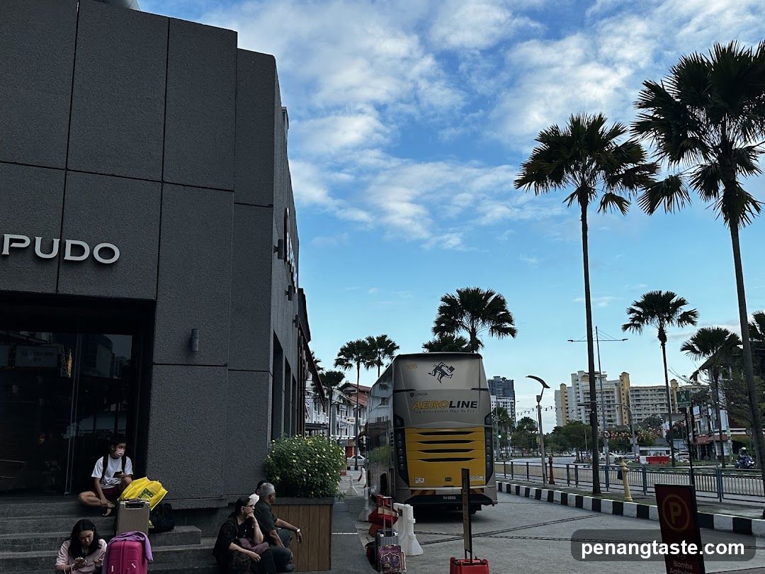 Outdoor scene at a bus terminal area
