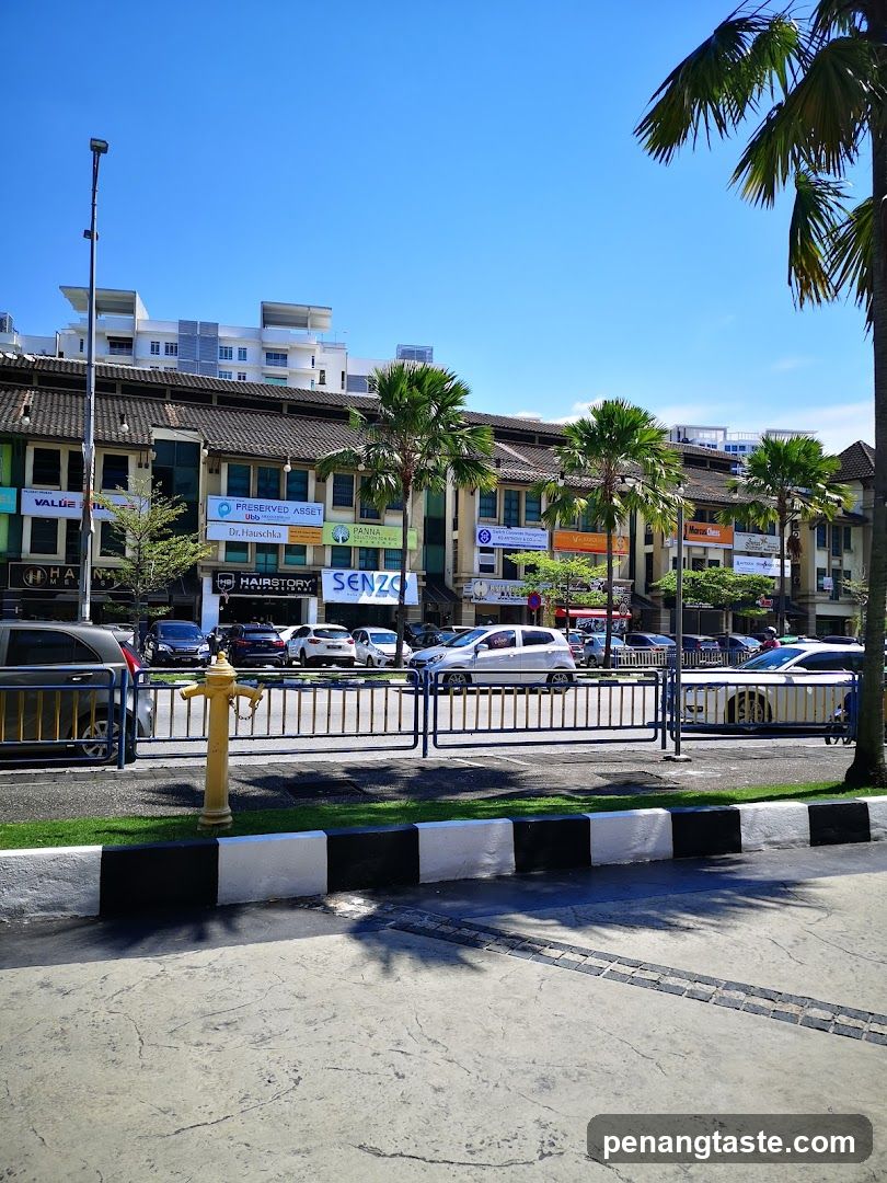 Street Scene with Shops and Palm Trees