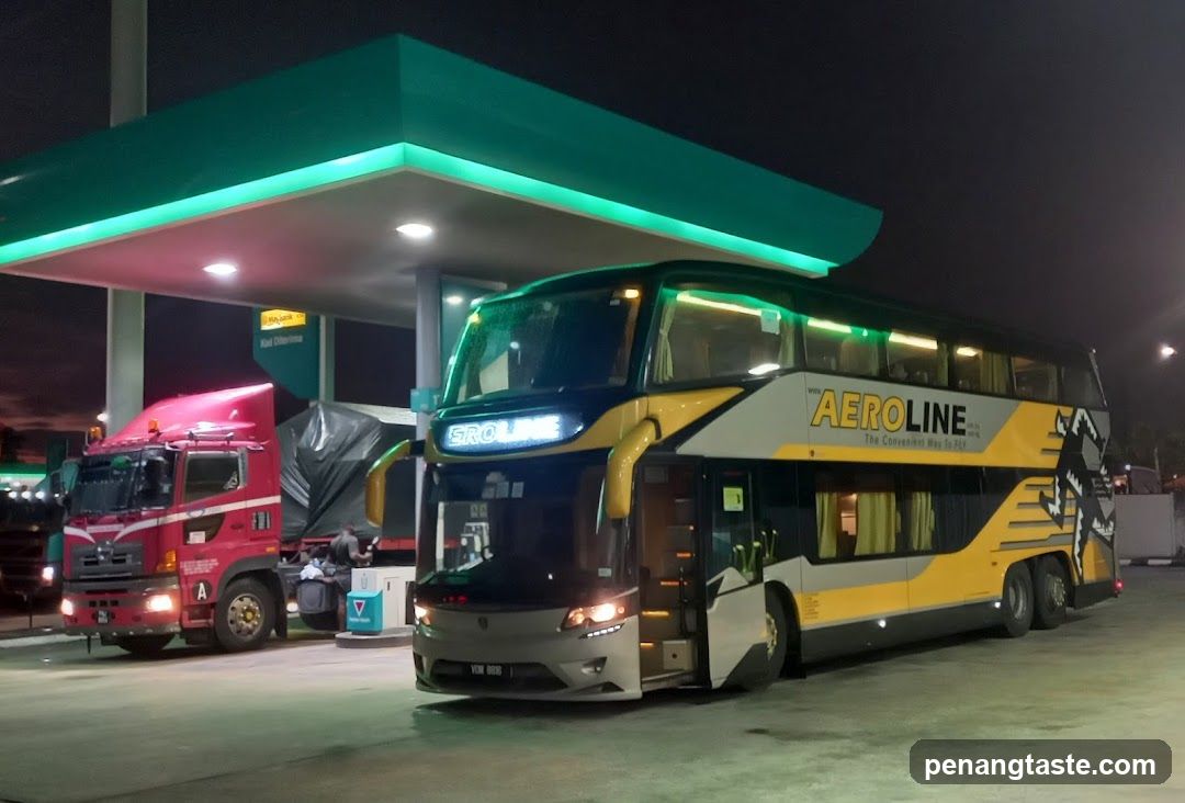 Aeroline Bus at Gas Station Night Scene