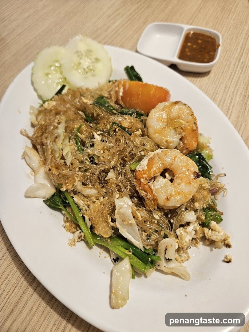 Shrimp Glass Noodle Stir Fry with Vegetables and Sauce