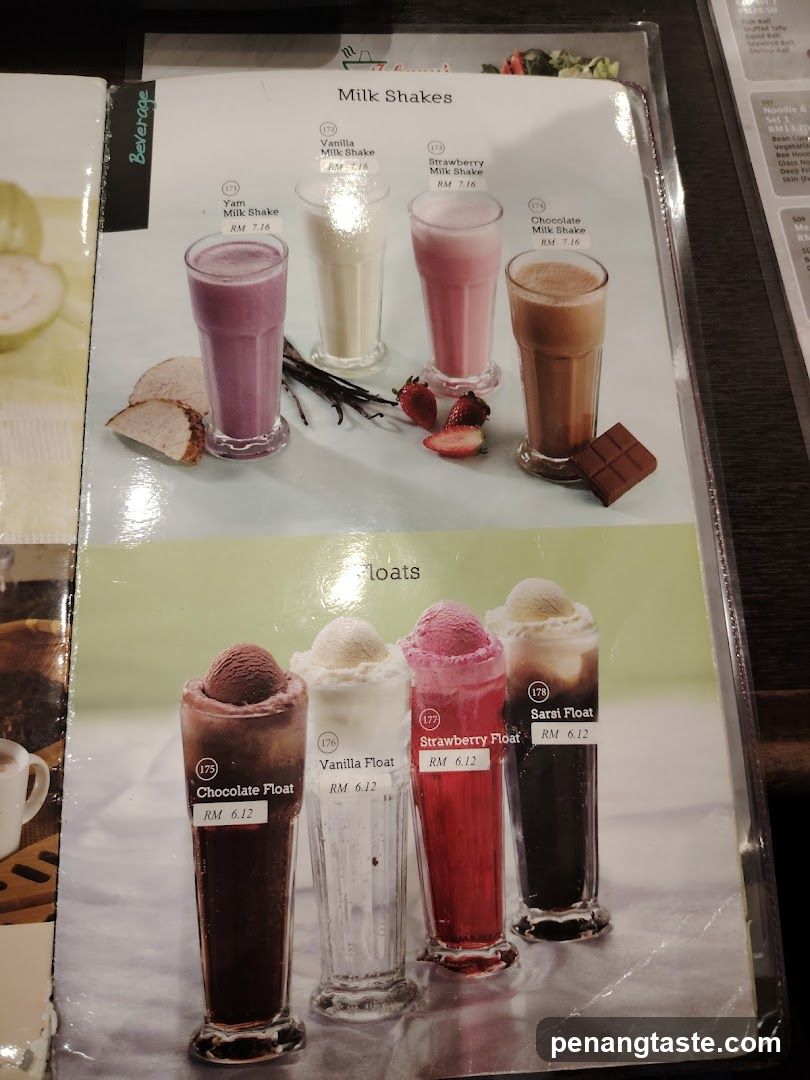 Milk Shakes and Floats Menu Page
