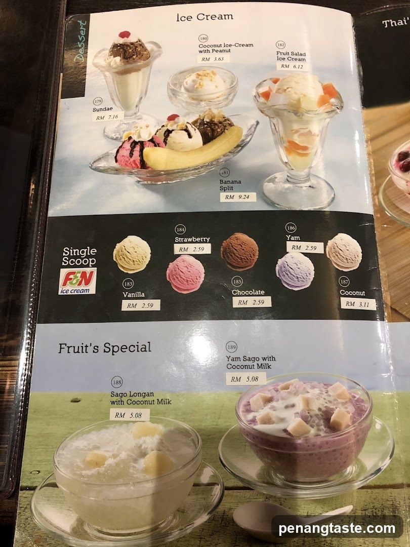 Ice Cream and Dessert Menu