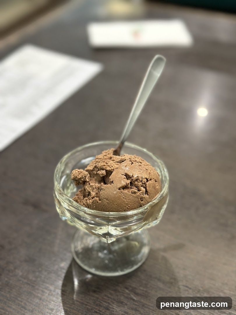 Chocolate Ice Cream in Glass Bowl