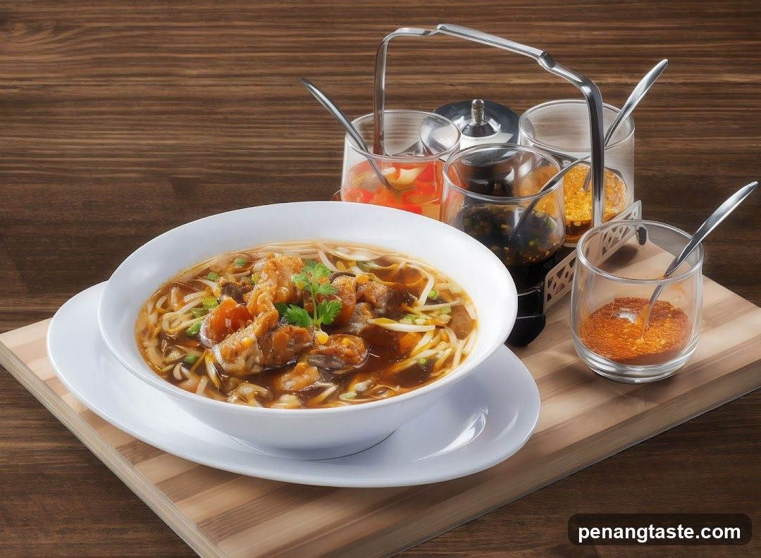 Bowl of Noodle Soup with Condiments