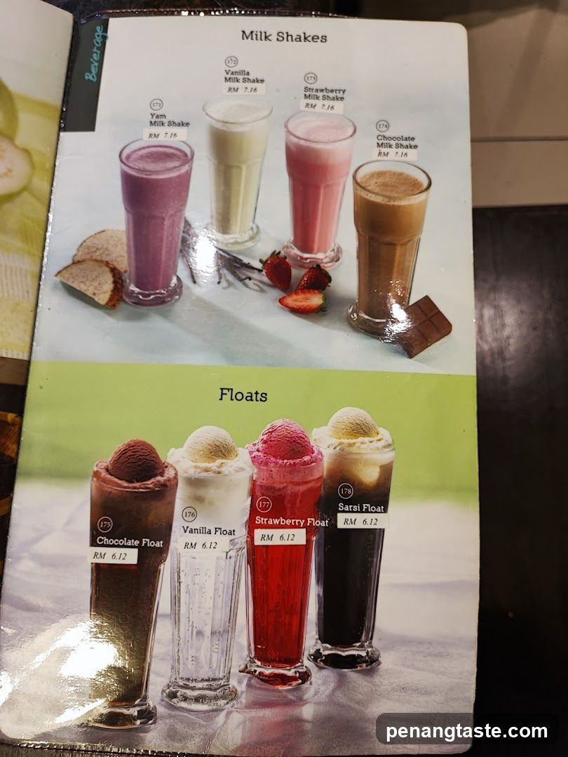 Milk Shakes and Floats Menu Page