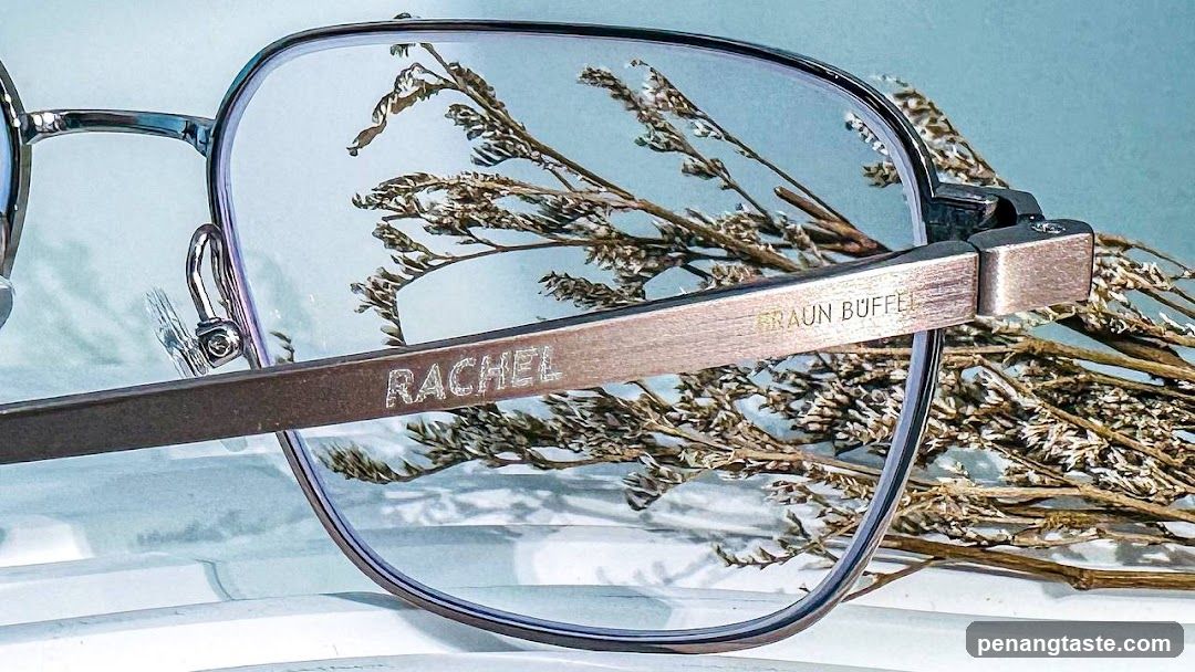 Eyeglasses with engraved name on temple