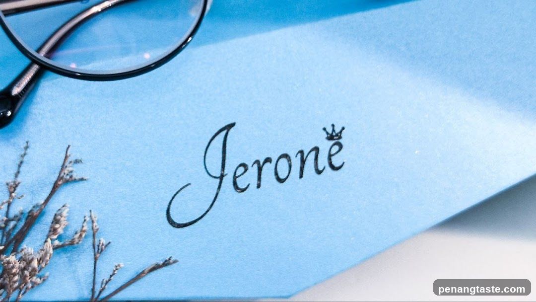Jeronee on blue envelope