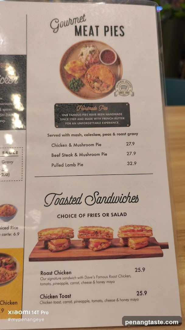 Gourmet Meat Pies & Toasted Sandwiches Menu
