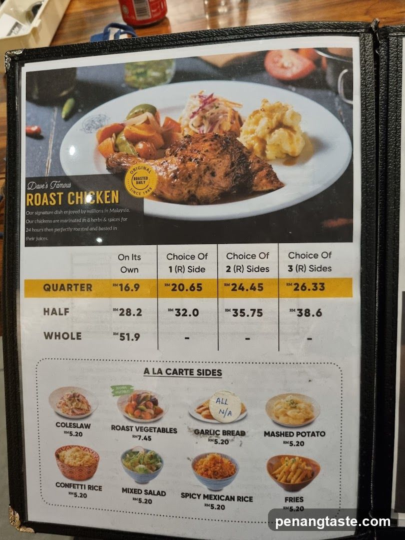 Dane's Famous Roast Chicken Menu