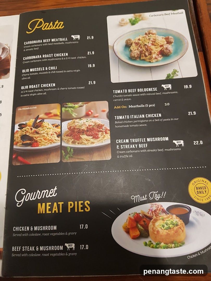 Pasta & Meat Pies Menu