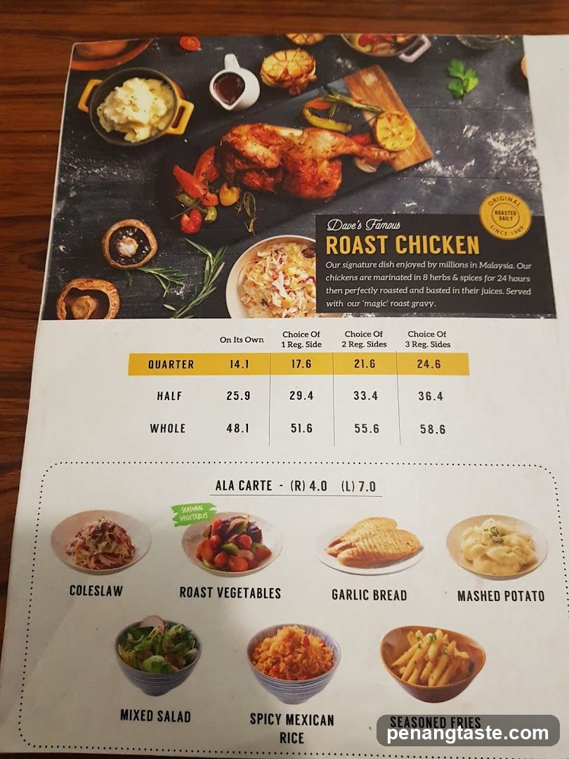 Dave's Famous Roast Chicken Menu