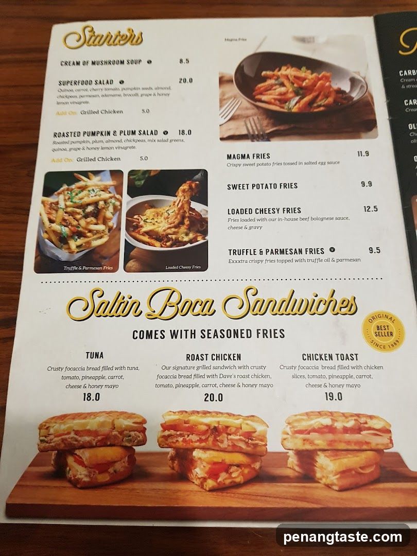 Salin Boca Menu Page