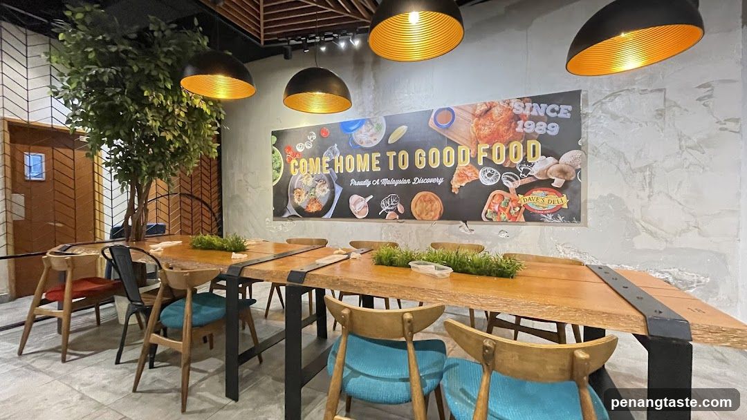 Restaurant Interior with Banners and Lighting
