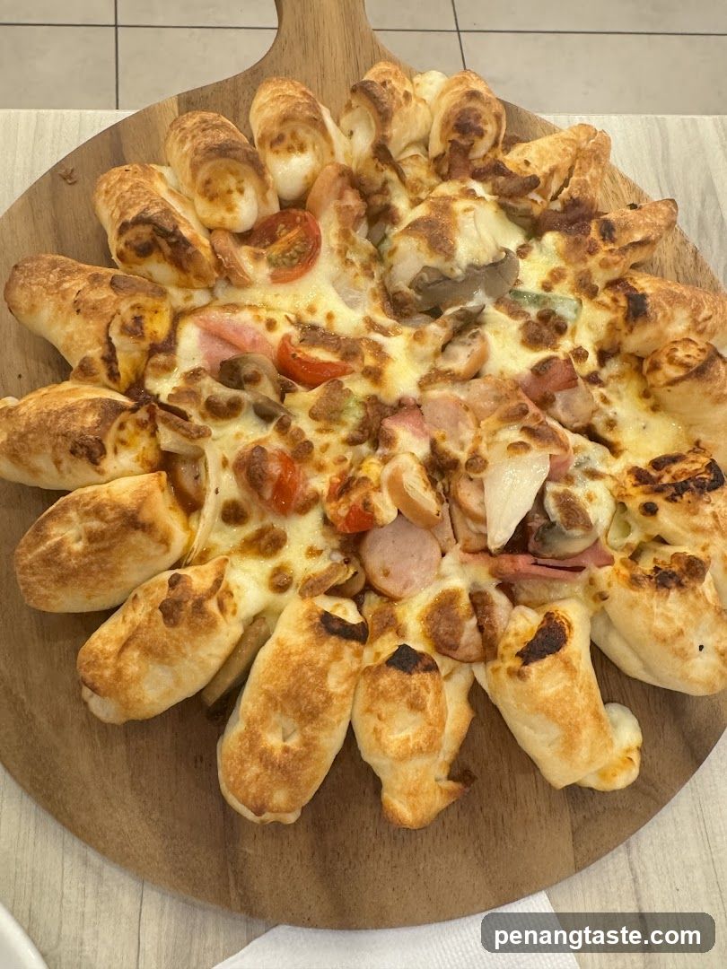 Wooden Pizza Board with Cheese and Meat Topping