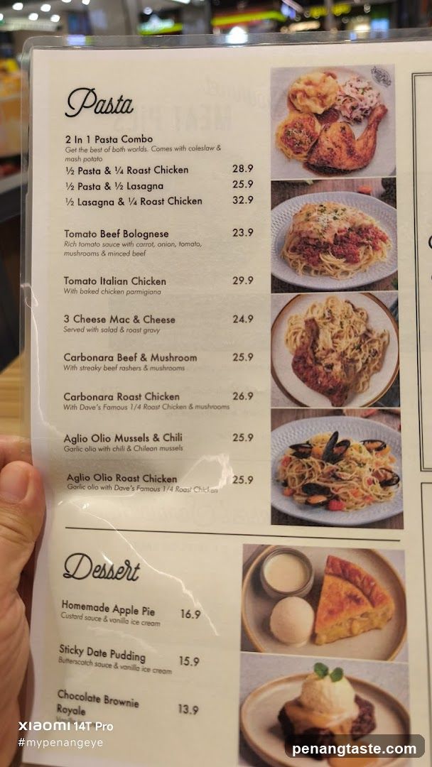 Pasta and Dessert Menu