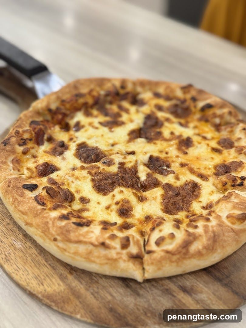 Cheese Pizza on Wooden Board