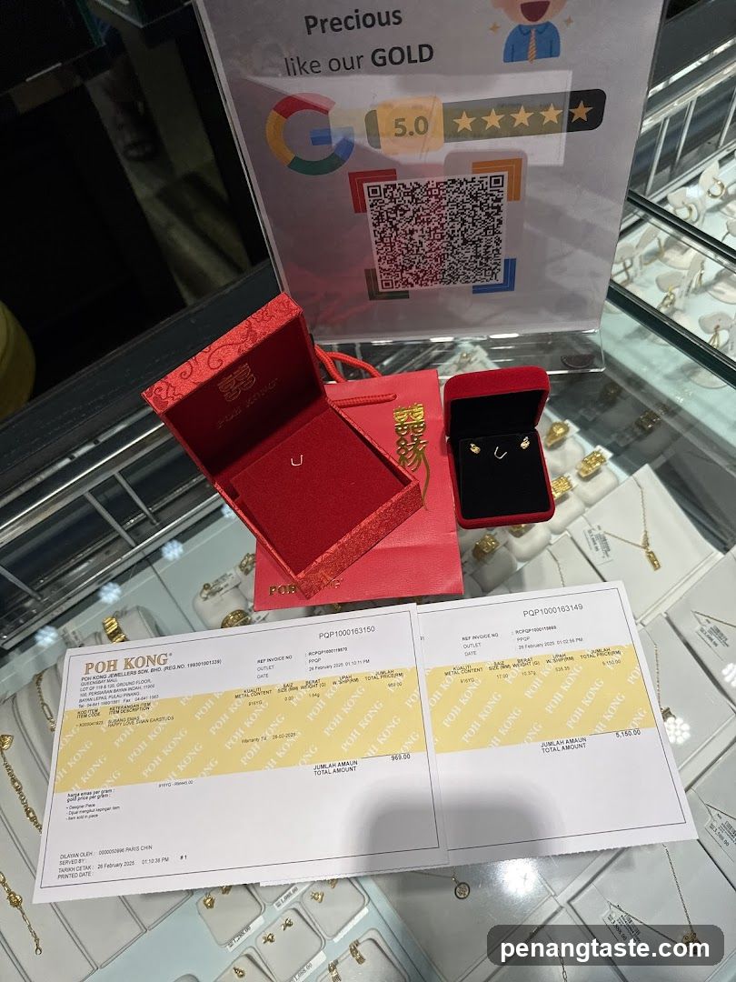 Gold Jewelry Display with Receipts and Gift Boxes
