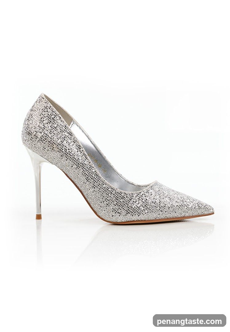 Silver Glitter High Heel Shoe