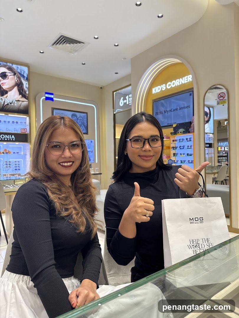 Optical Store Interior with Staff and Shopping Bag