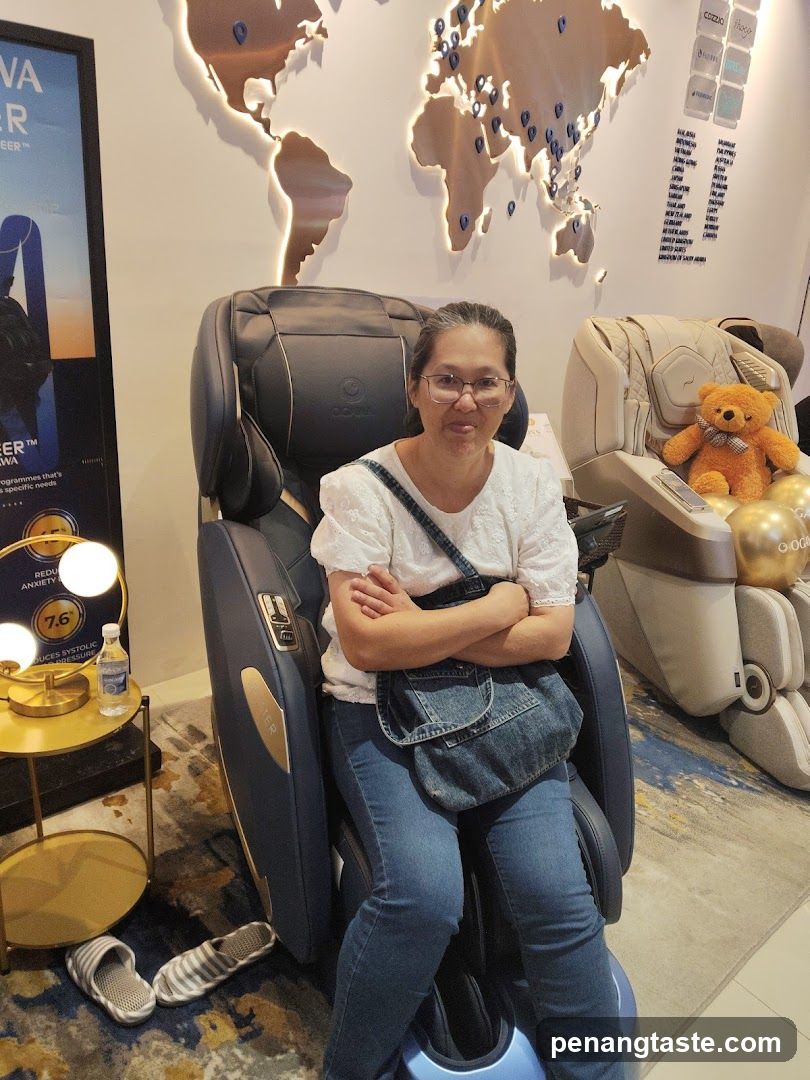Woman sitting in a massage chair