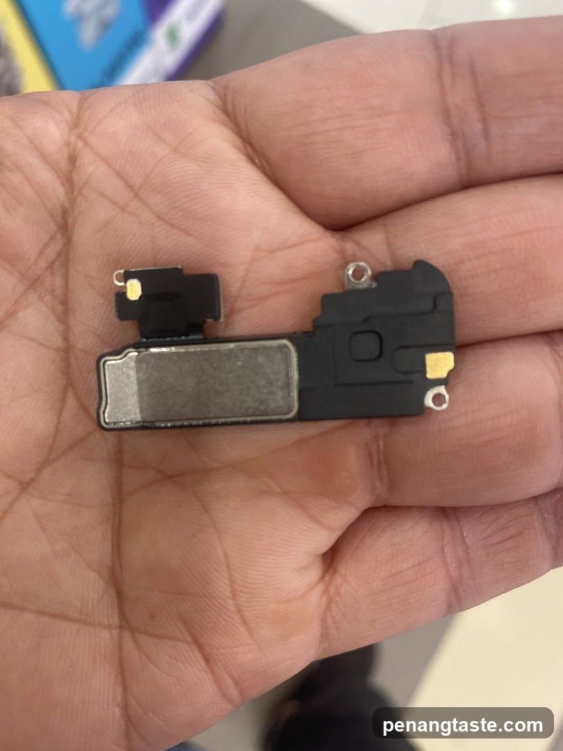 Hand holding a phone component