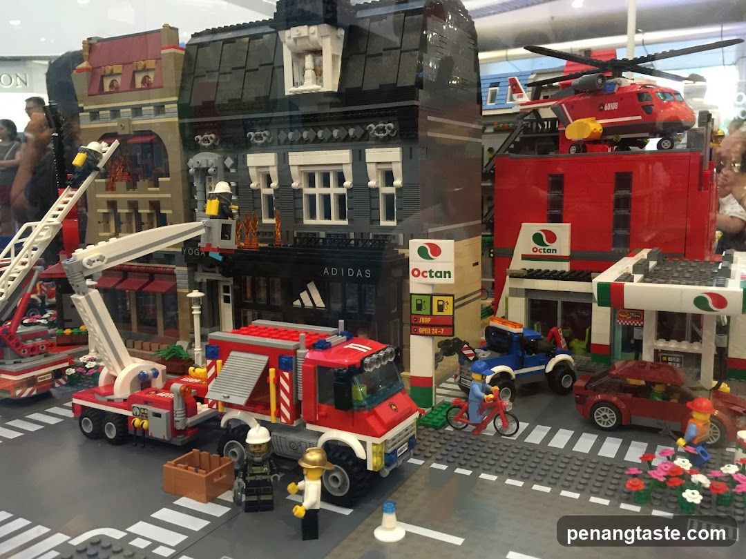 LEGO City Scene with Fire Truck and Octan Station