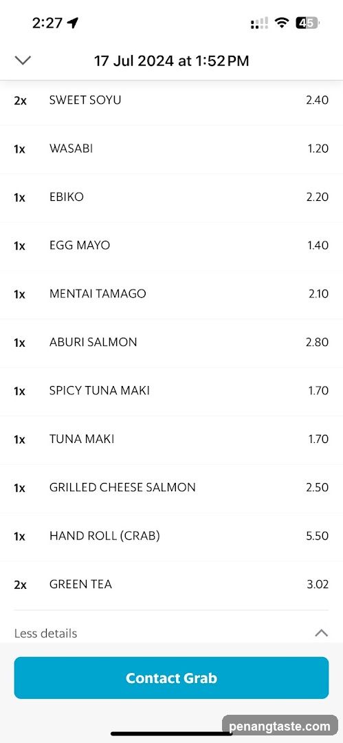 Grab Food Order Receipt