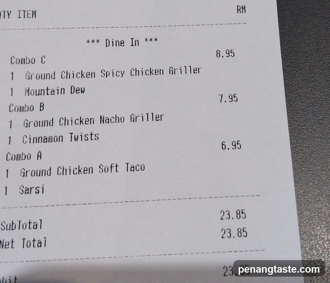 Receipt of Dine-In Order