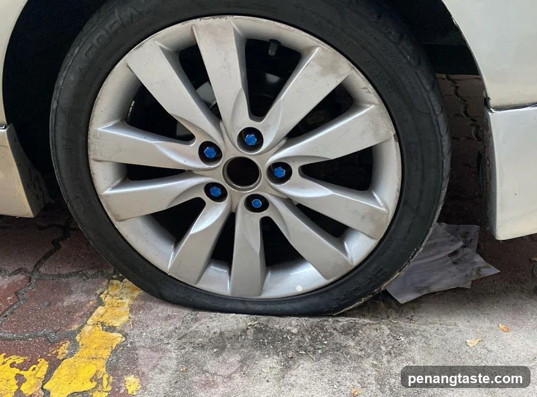 Car Wheel with Flat Tire