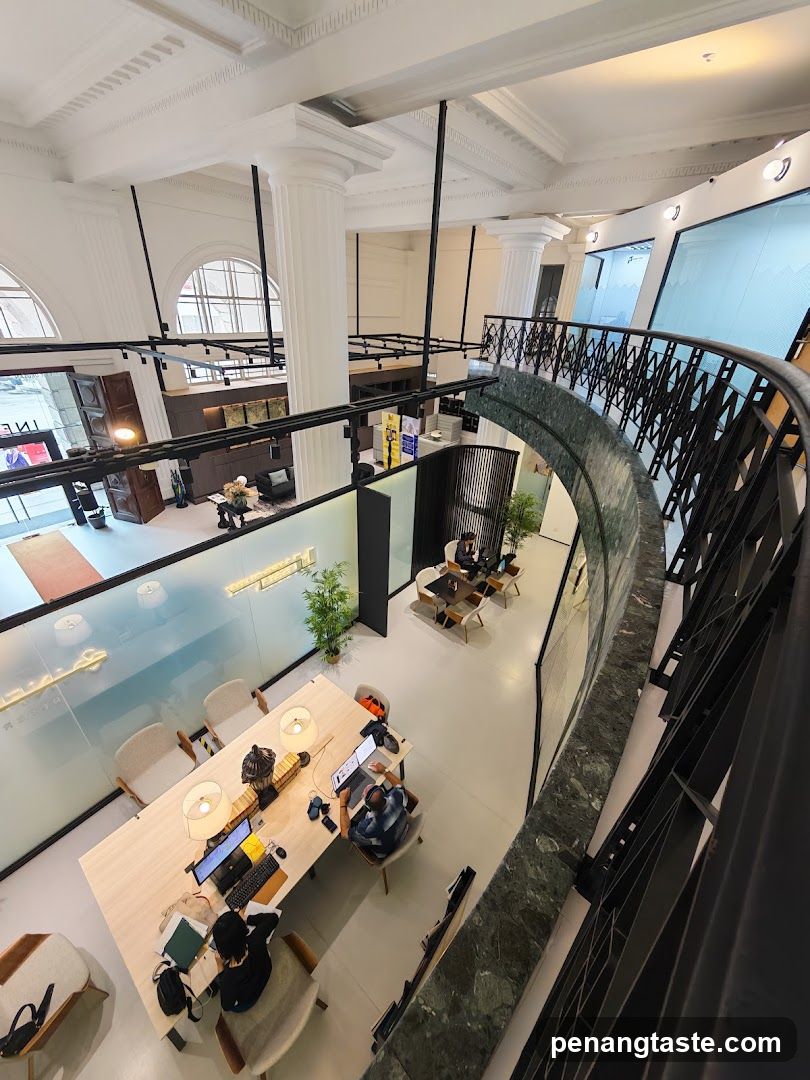 Interior Office Space with High Ceilings and Columns