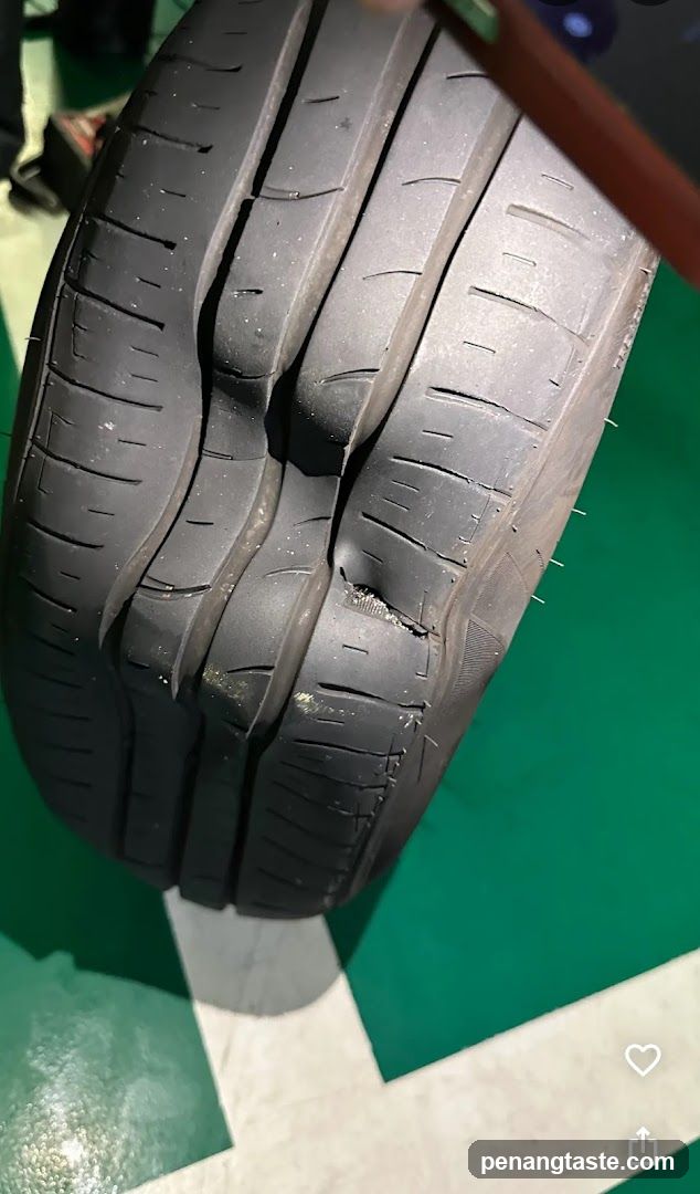 Tire with visible damage