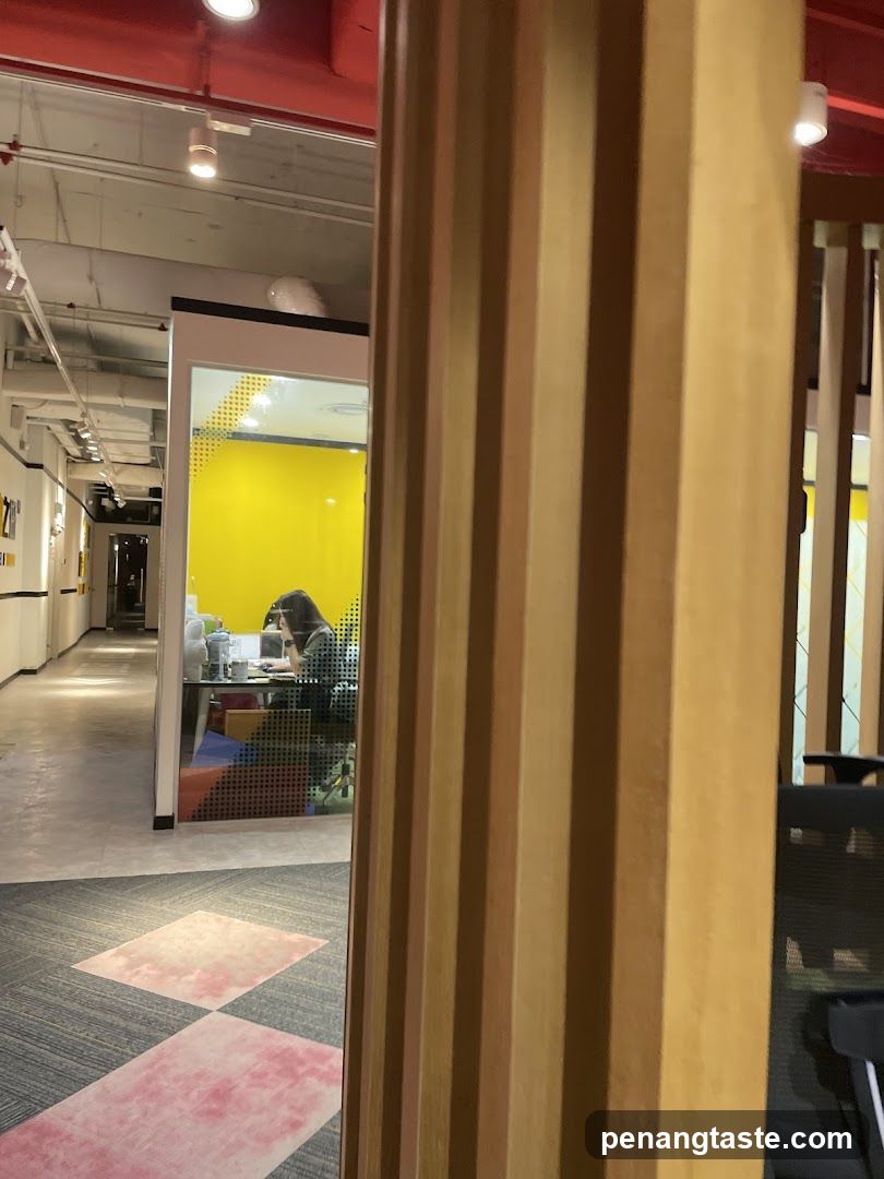 Office Interior View Through Wooden Partition