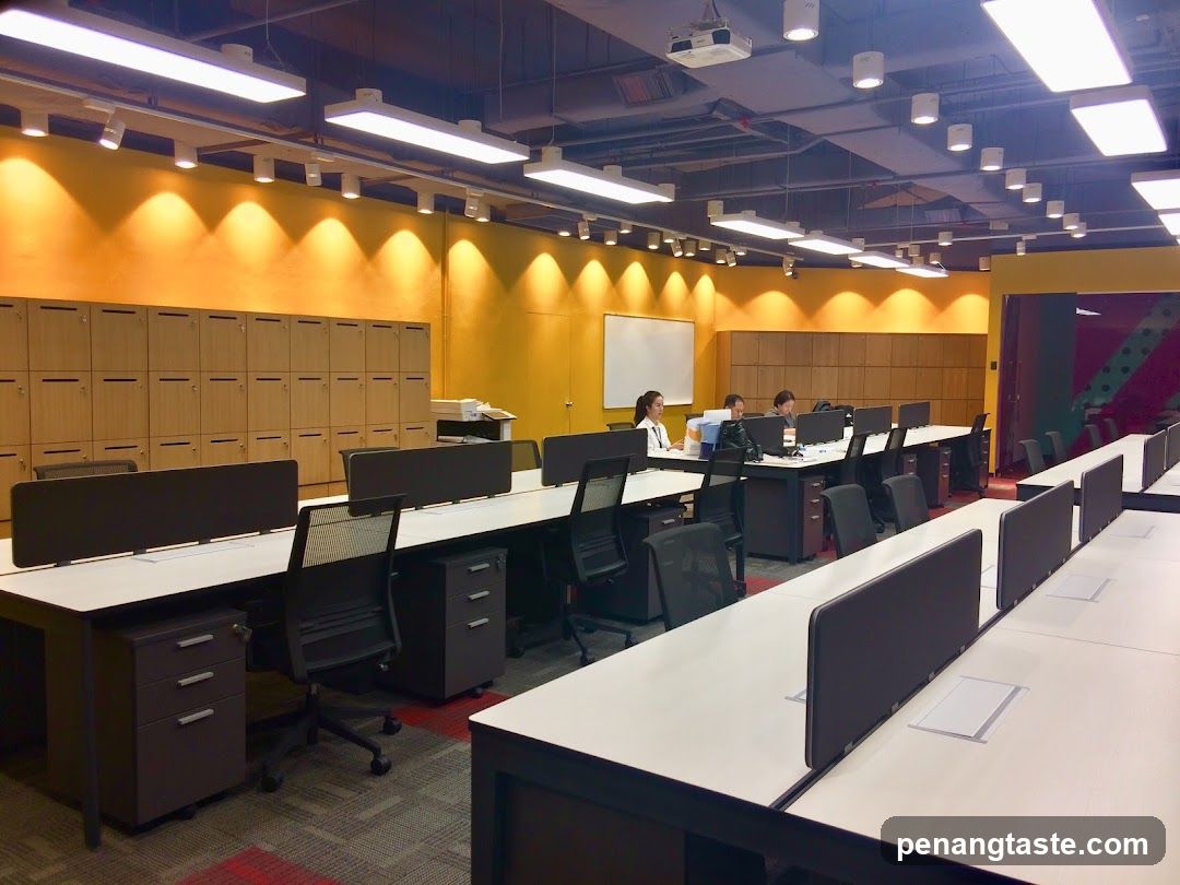 Office Interior with Workers at Desks