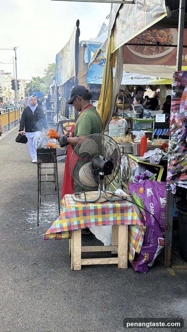 Street Food Stall with Grilled Skewers