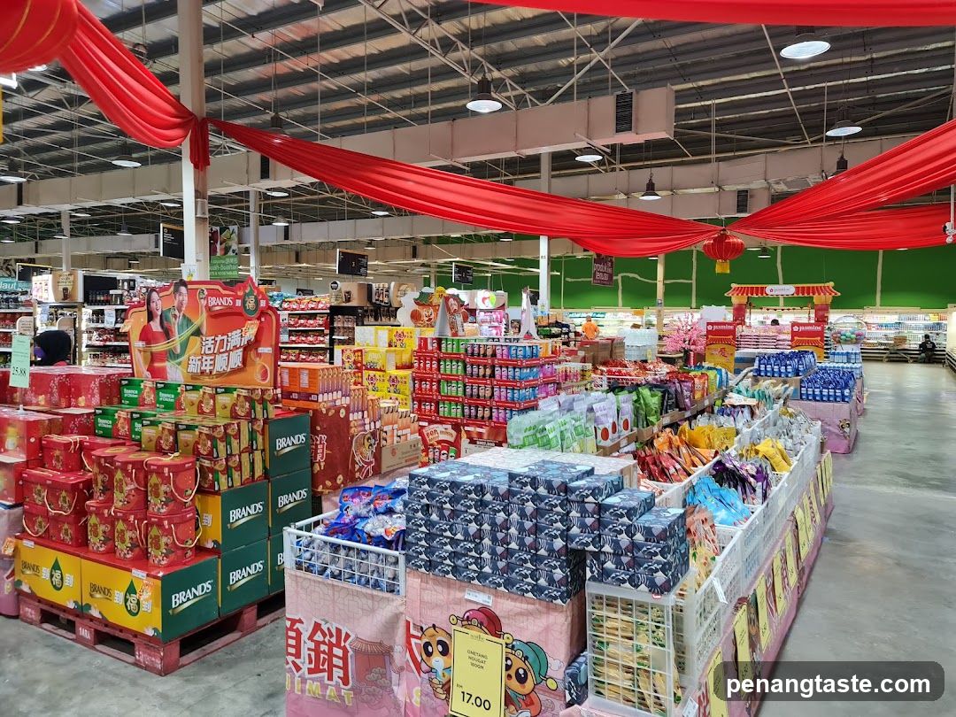 Supermarket Interior with Festival Decorations