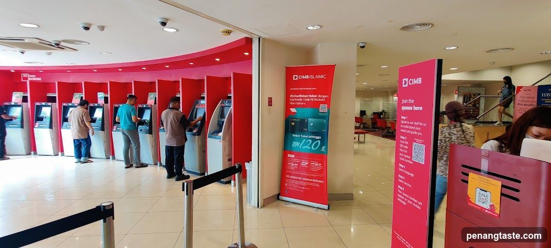 Bank Interior with ATMs and Posters
